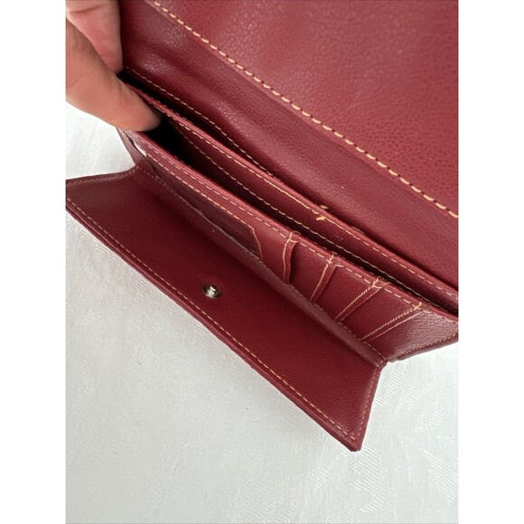 Clutch Wallet Bag Multi Space Bright Red Card Holder Women’s Red Leather - Picture 11 of 13